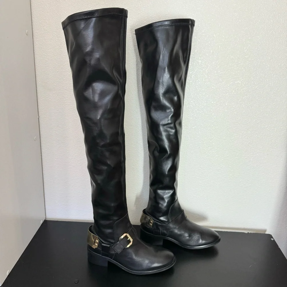 Topshop Leather Boots Gold Buckle Size 6 Medium